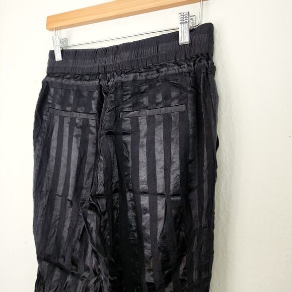 The Kooples Paris Black Jersey Satin Stripe Drawstring Tapered Pant - Picture 6 of 11